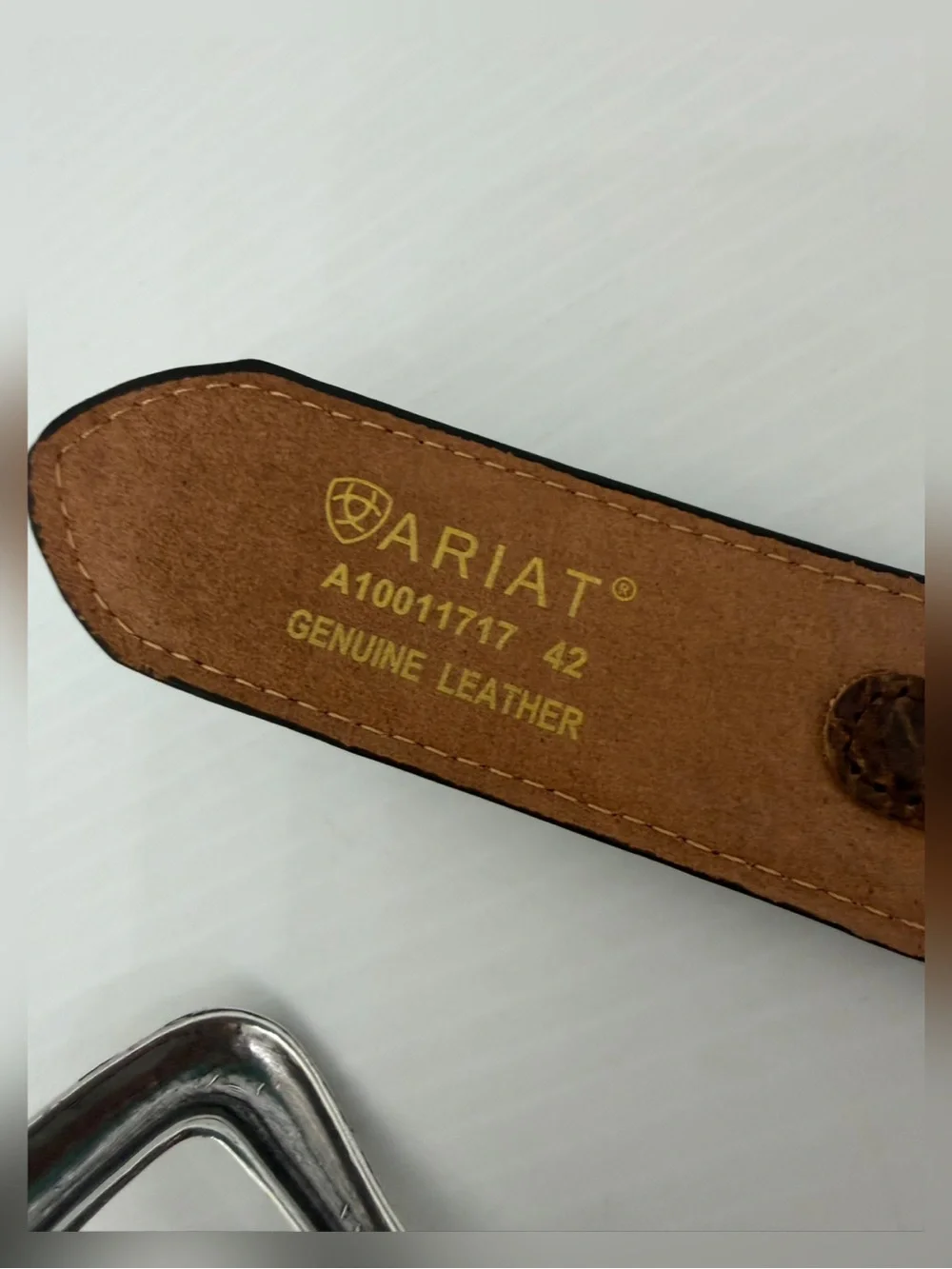 Ariat Men's Genuine Brown Leather Belt with Silver Buckle - 42